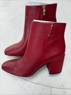Women's Deep Red Leather Ankle Boots